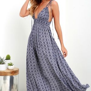 Field Day Navy Blue Print Tie-Strap Maxi Dress
